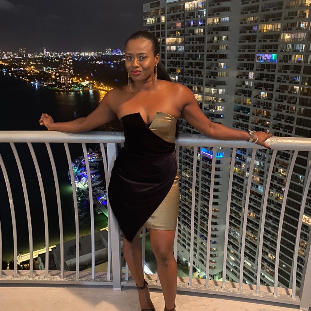 BCBGMaxAzria Black and Gold Asymmetrical Dress